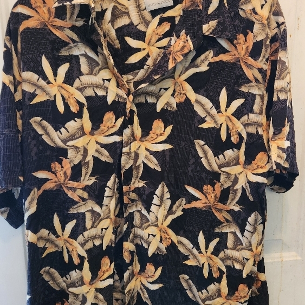 Tropical Print Men's Shirt - Black and Yellow